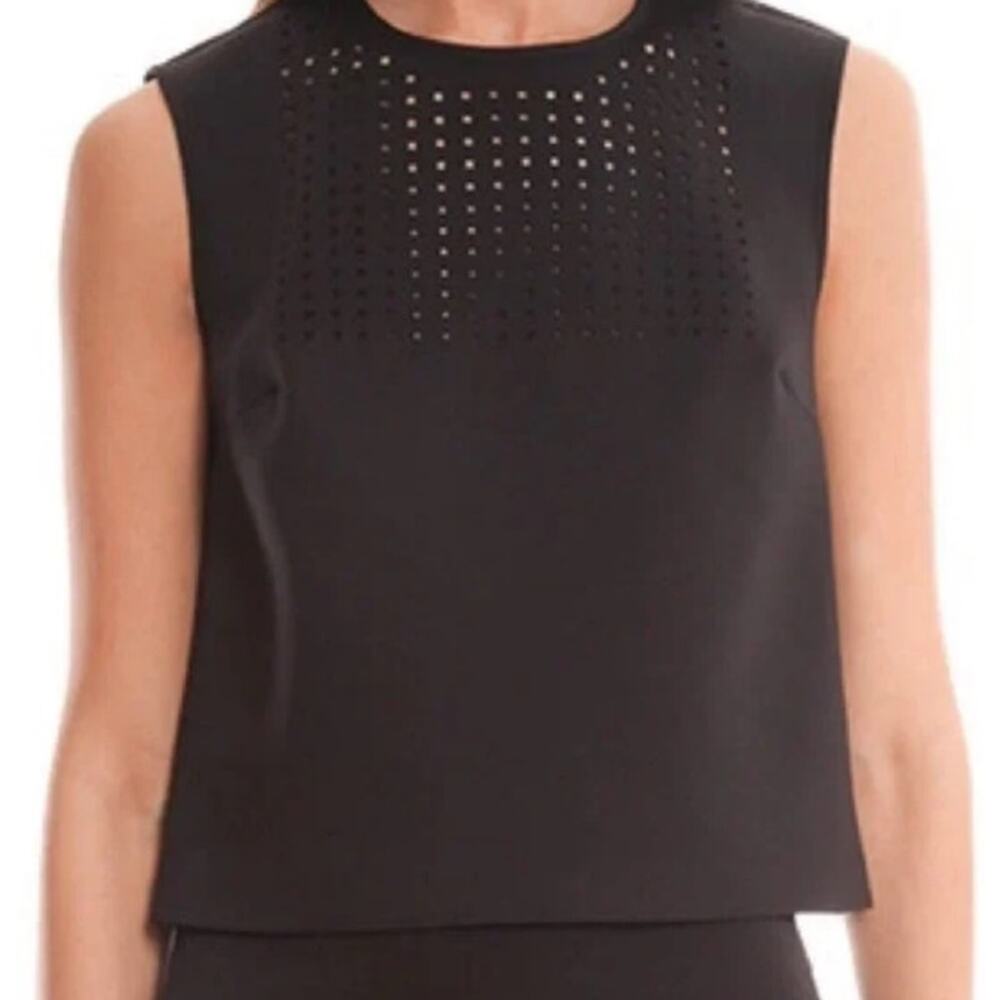 Clover Canyon Black Sleeveless Laser Cut Out Neoprene Design Blouse Womens Large